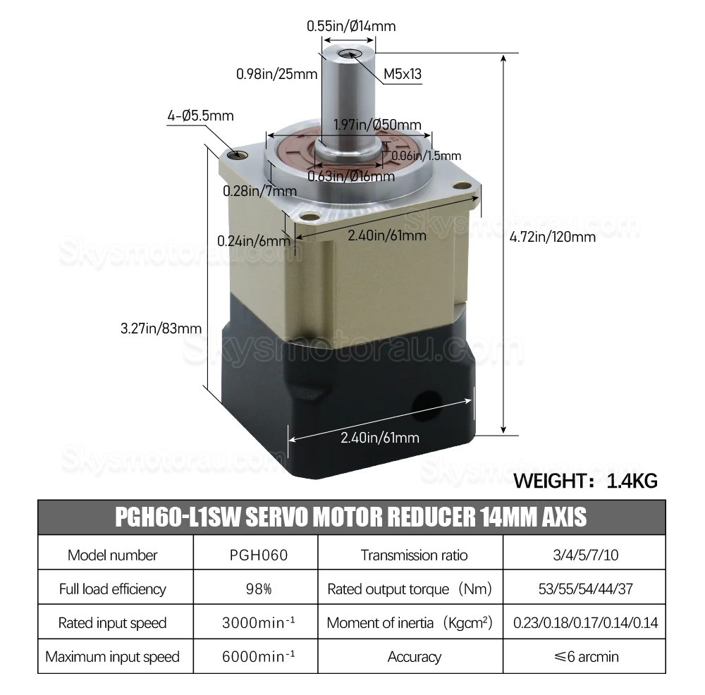 PGH60 Series Helical Planetary Gearbox PGH60-L1SW-SERVO Ratio 3:1 - 10:1 for Nema 23,24 Servo Motor